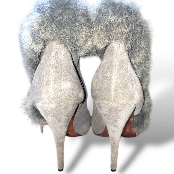 Mariah Carey Suede Leather w/Faux Fur Stiletto Boots Gray Genuine Leather Size 8 - Picture 4 of 11